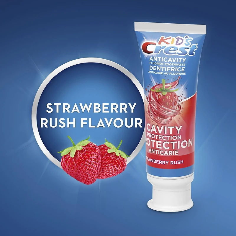 Dentifrice anticarie au fluorure Crest pour enfants, Protection anticarie, Strawberry Rush 85 ml