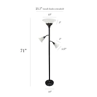 Lampadaire Elegant Designs à 3 lampes avec abat-jour en verre festonné blanc