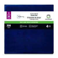 Mainstays 4-Piece 300 Thread Count Blue - CVC Cotton Blend Bed Sheet Set, King (Adult)