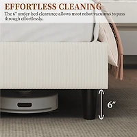 Fullfurnique Cadre de Lit Capitonné avec Tête de Lit Réglable et Lattes en Bois, Queen, Beige