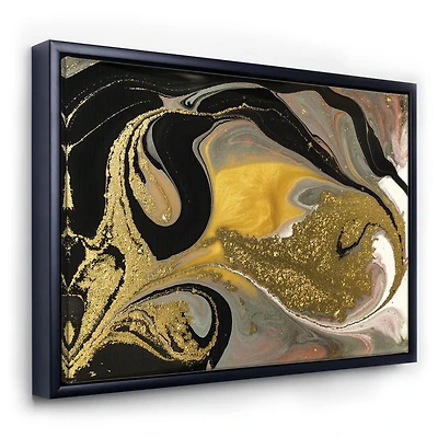 Designart Gold And Black Marbled Rippled Texture I FLOAT FRAME WALL ART