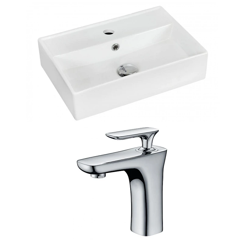 American Imaginations 19.75-in. W Wall Mount White Bathroom Vessel Sink Set For 1 Hole Center Faucet AI-15232