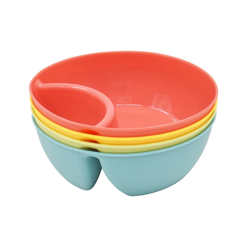 Mainstays 4 pack Plastic Stackable 2 Section Snack Serving Bowl with Dipping Sauce Compartment