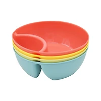 Mainstays 4 pack Plastic Stackable 2 Section Snack Serving Bowl with Dipping Sauce Compartment