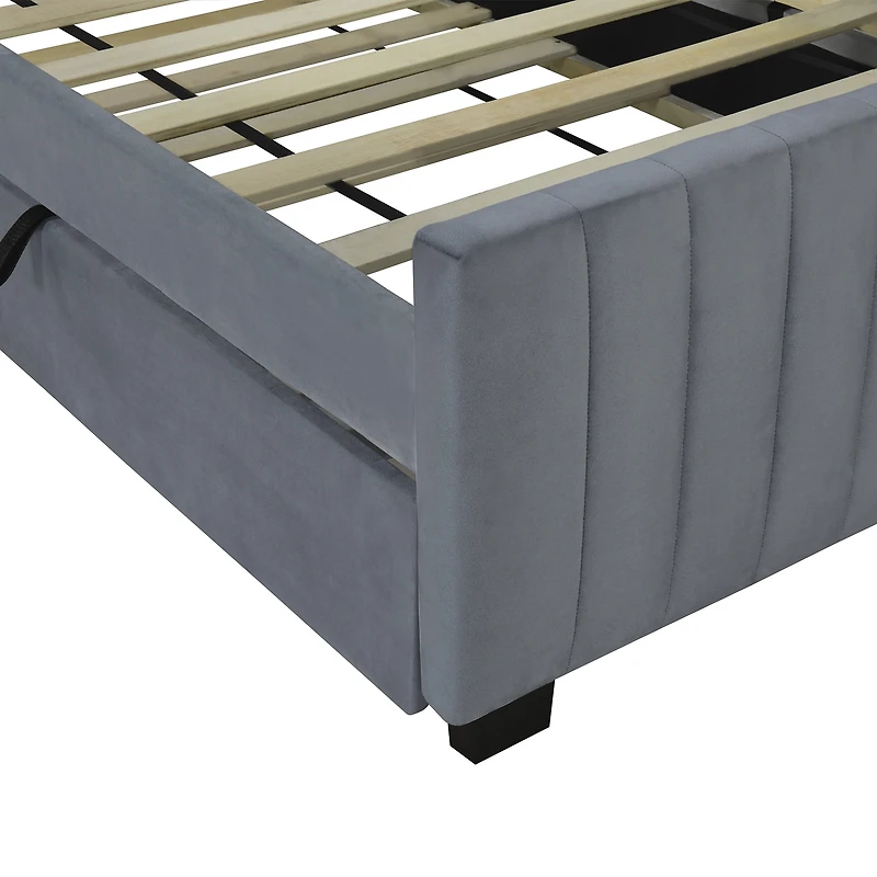 Lit plateforme Noble House en velours gris avec lit gigogne simple, 1 place
