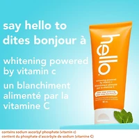 Hello Super Mega Dentifrice Blanchissant Avec Fluorure, Dentifrice Blanchissant Avec Vitamine C, Aide À Blanchir les Dents Jusqu'à 2 Tons, Saveur Naturelle de Menthe Poivrée, Tube de 82mL Hello Dentifrice