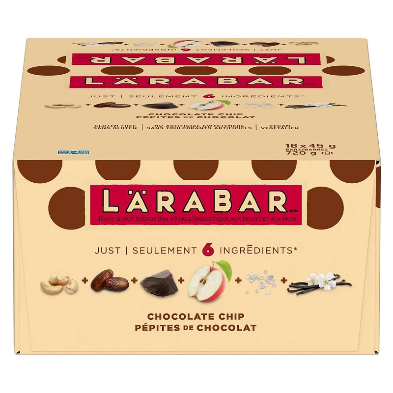 Larabar Sans Gluten Pépites de chocolat 16 barres x 45 g, 720 g
