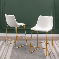 Heavenly Collection PU Stool, Counter PU Stool, Modern Stool with Gold Legs, Kitchen Stool, Restaurant Stool, Island Stool, with Footrest - Set 2