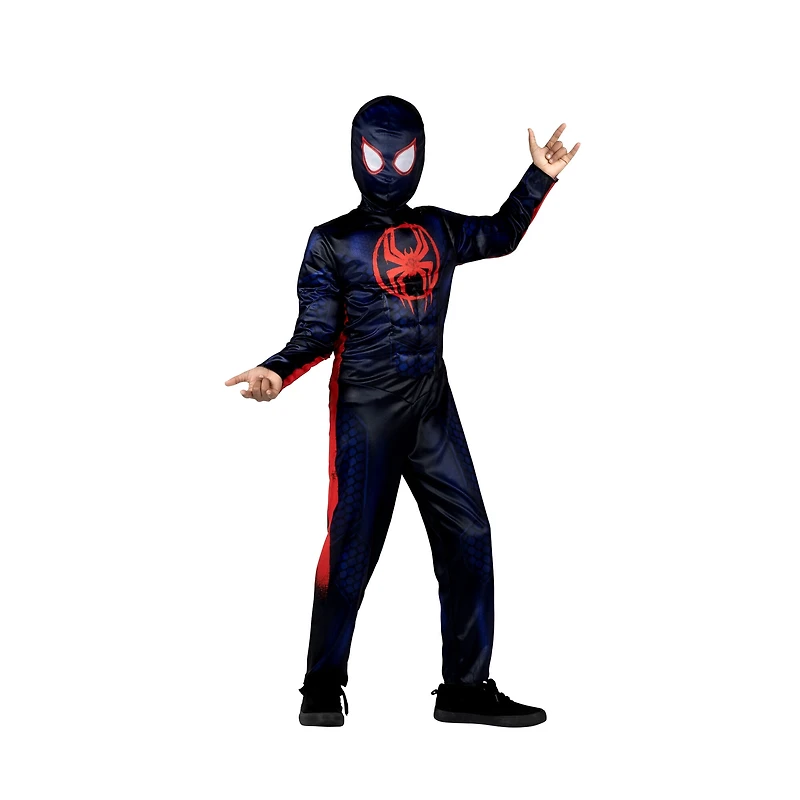 MARVEL Spider-Man: Miles Morales Official Youth Halloween Costume - Premium Quality Padded Jumpsuit with Pull On Fabric Mask (Large)