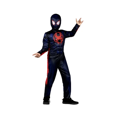 MARVEL Spider-Man: Miles Morales Official Youth Halloween Costume - Premium Quality Padded Jumpsuit with Pull On Fabric Mask (Large)