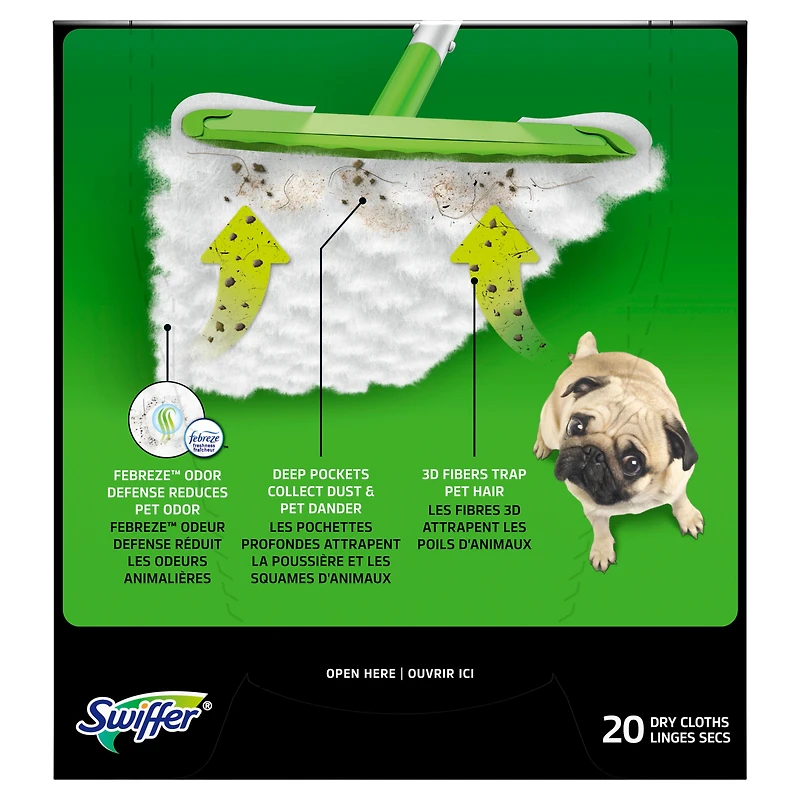 Swiffer Sweeper Pet Heavy Duty Dry Multi-Surface Cloth Refills for Floor Sweeping and Cleaning, Febreze Freshness, 20CT