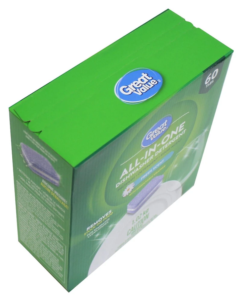Great Value All-In-One Dishwasher Detergent, 60 Tabs / 1.02 kg