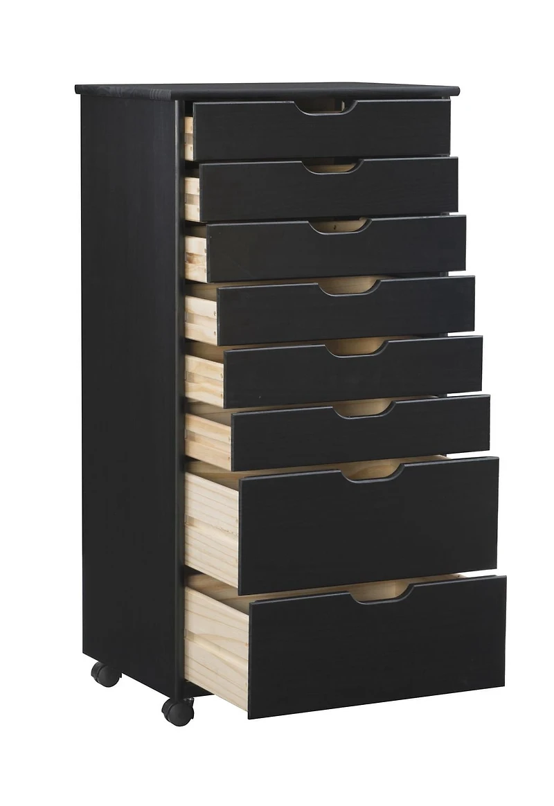 Craydon Eight-Drawer Rolling Storage Cart, Black