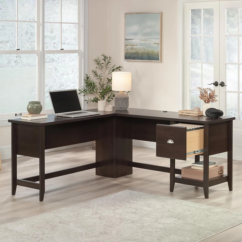 Sauder Summit Station L-Desk, Cinnamon Cherry, 435233