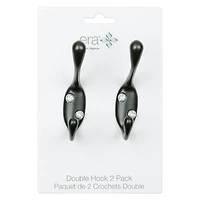 Era Double Hook 2-Pack Black, 3.25 x 0.75 x 2.25 in.