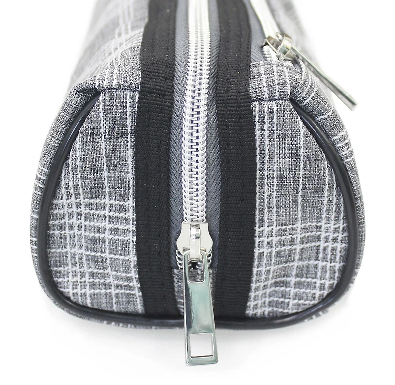 Pen+Gear Checked Pencil Pouch in Grey with White Stitched Pattern