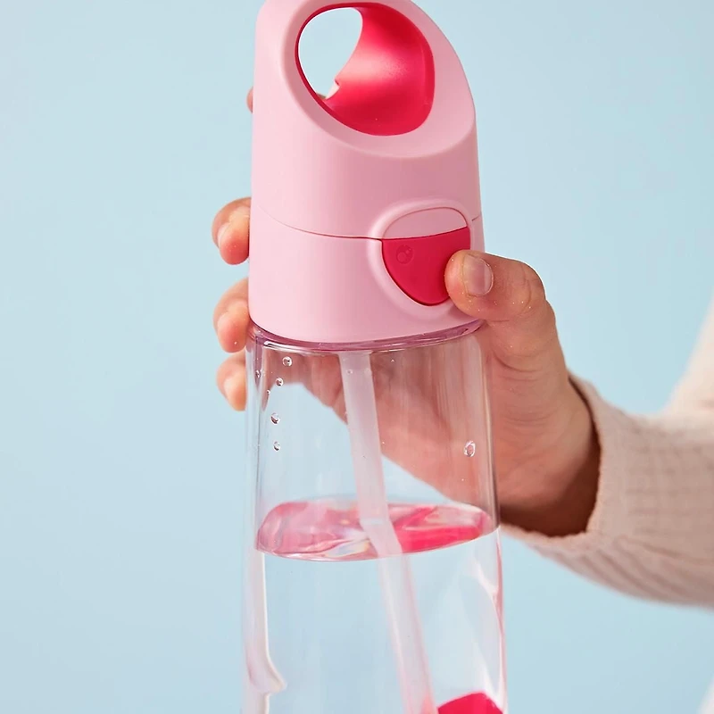 b.box - Bouteille avec paille Tritan 20oz : Grande bouteille d'eau moderne avec paille rabattable pour enfants. Anti-déversement, sans BPA. Idéal pour l'école