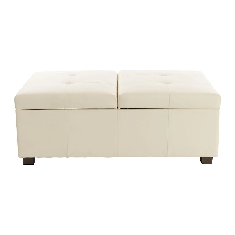 CorLiving Antonio Premium Faux Leather Deluxe Double Storage Ottoman with Wood Legs