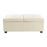 CorLiving Antonio Premium Faux Leather Deluxe Double Storage Ottoman with Wood Legs