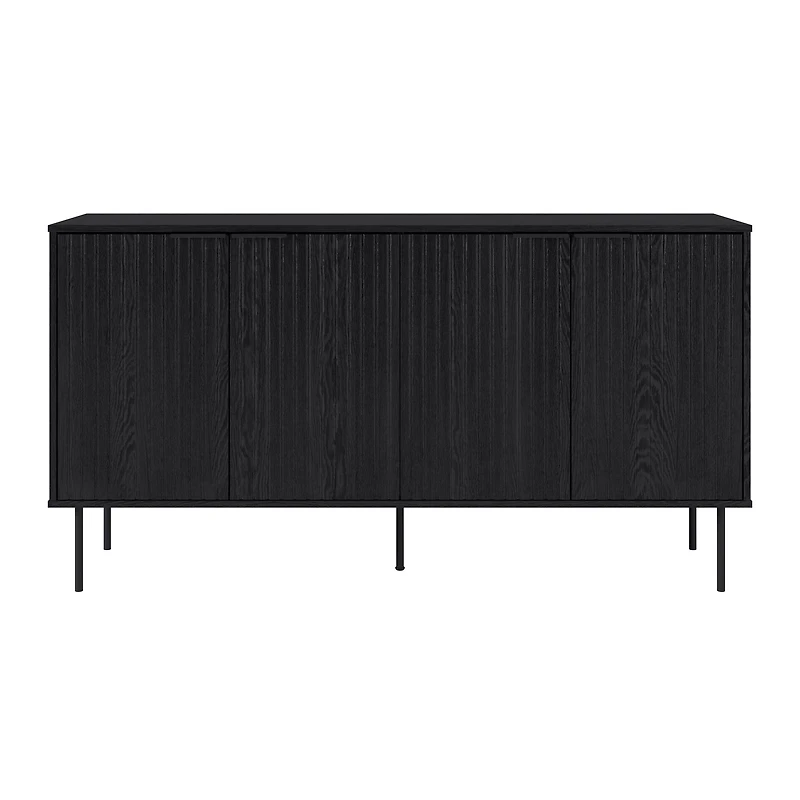CorLiving Lysander Engineered Wood Fluted Sideboard with 4 Doors and 4 Shelves, Black