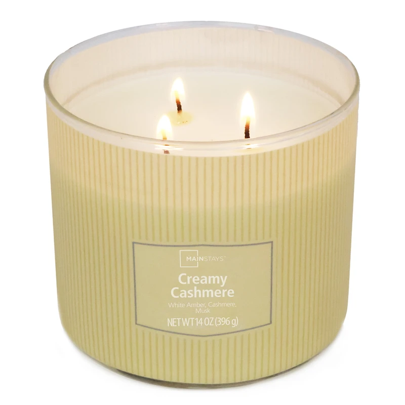 Bougie parfumée Mainstays à 3 mèches, enveloppée texturée Cachemire crémeux, 14 oz MAINSTAYS PL CACHEMIRE CRÈME