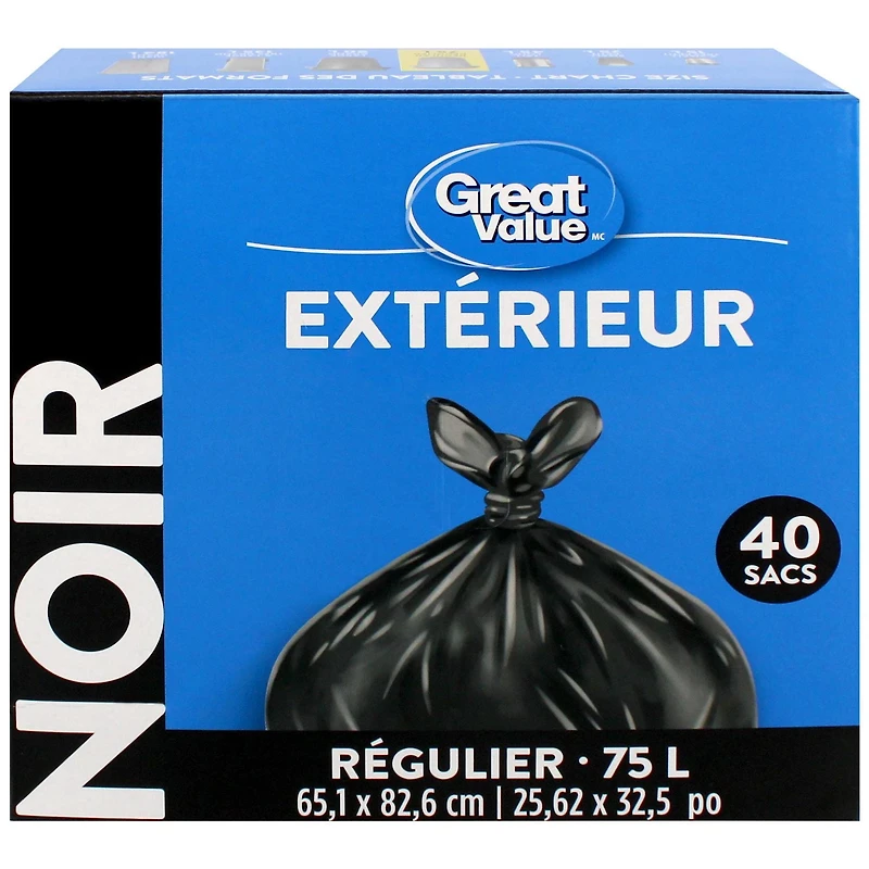 Great Value Regular Outdoor Garbage Bags, 65.1 x 82.6 cm