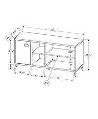 Monarch Specialties Meuble Tv, 48 Pouces, Console, Centre De Divertissement Média, Unite De Rangement, Salon, Chambre À Coucher, Stratifié, Métal, Gris, Blanc, Contemporain, Moderne