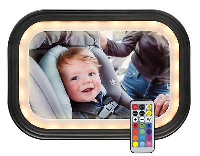 GoldBug Glow Rear-Facing Baby Car Seat Mirror, Adjustable LEDs & Remote Control, Black, Goldbug Glow Mirror