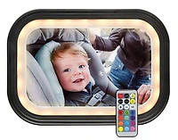 GoldBug Glow Rear-Facing Baby Car Seat Mirror, Adjustable LEDs & Remote Control, Black, Goldbug Glow Mirror
