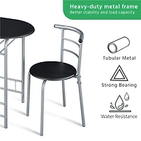 Fullfurnique Ensemble de salle à Manger Rond Moderne 3 Pièces avec Table et 2 Chaises Pieds en Acier, Noir