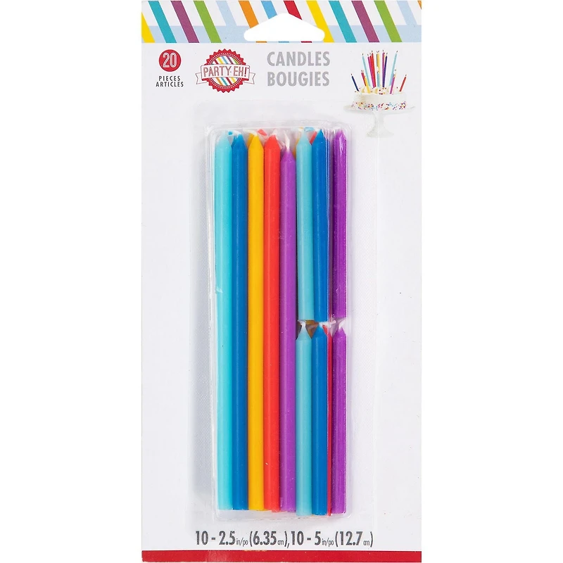 Candle Bday 20 Asst Clr and Size, Rainbow Candles 20 ct