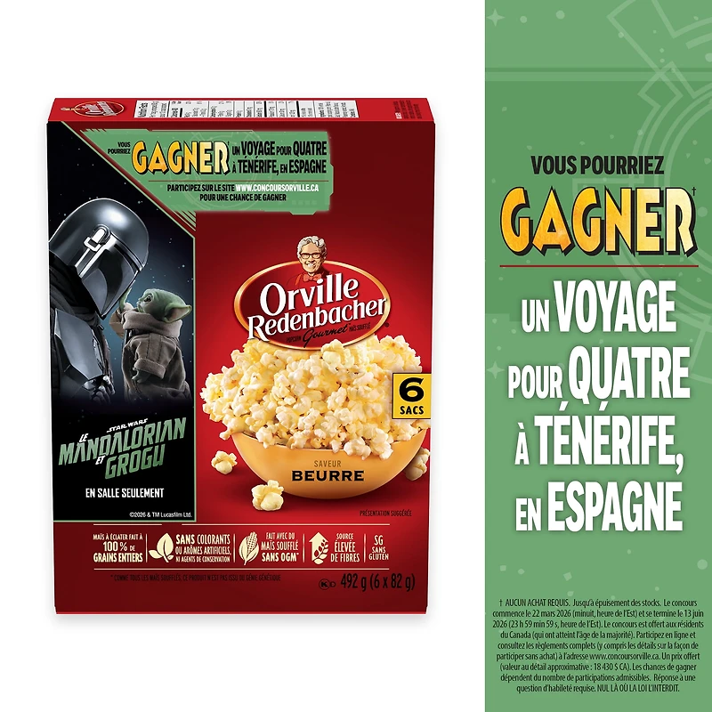 Orville Redenbacher Maïs Soufflé - au Beurre pour Micro-Ondes (6 Sacs x 82g)