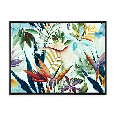 Designart Tropical VIntage Flowers I FLOAT FRAME WALL ART