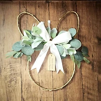 Easter Bunny-Shaped Wreath with Greenery and Satin Bow, 17 in, by Way to Celebrate