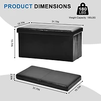 Homy Casa 2 Pack Folding Ottoman Chair with Storage, Black Faux Leather, Multipurpose Use