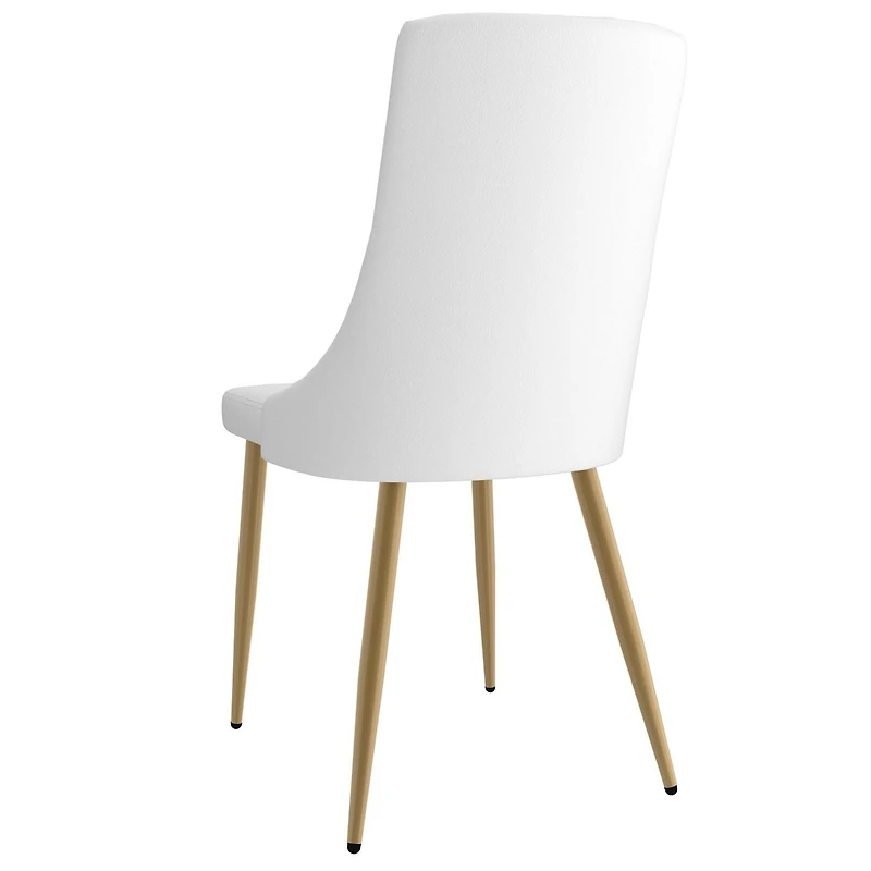 Ensemble de 2 chaises d’appoint contemporaines en similicuir et métal, blanc et doré