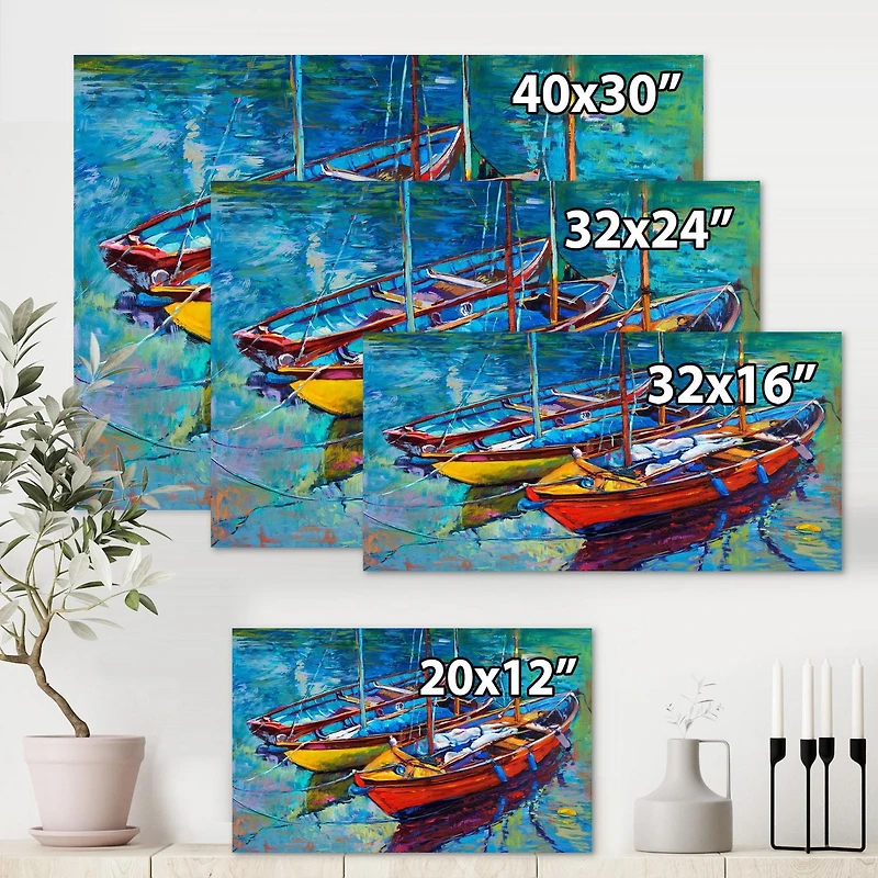 Designart Three Boats In The Harbor Canvas Wall Art