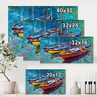 Designart Three Boats In The Harbor Canvas Wall Art