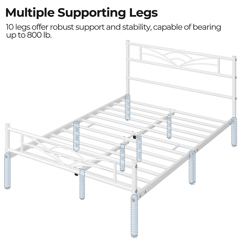 Fullfurnique Metal Platform Bed Frame with Cloud Inspired Design Headboard, Full, White