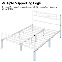 Fullfurnique Metal Platform Bed Frame with Cloud Inspired Design Headboard, Full, White