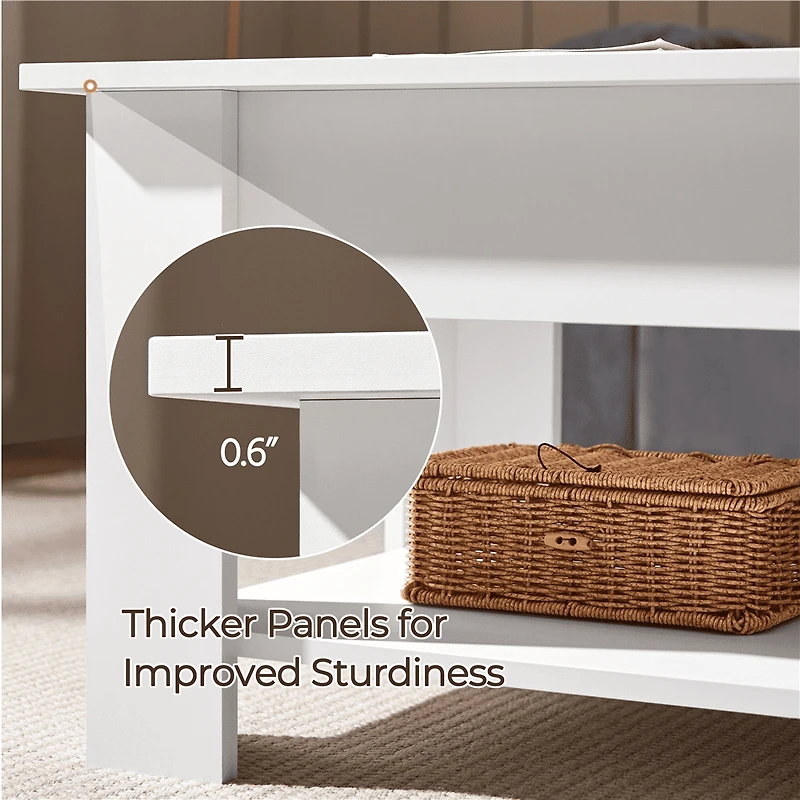 Fullfurnique Lift Top Coffee Table with Large Hidden Compartment and Storage Open Shelf, White