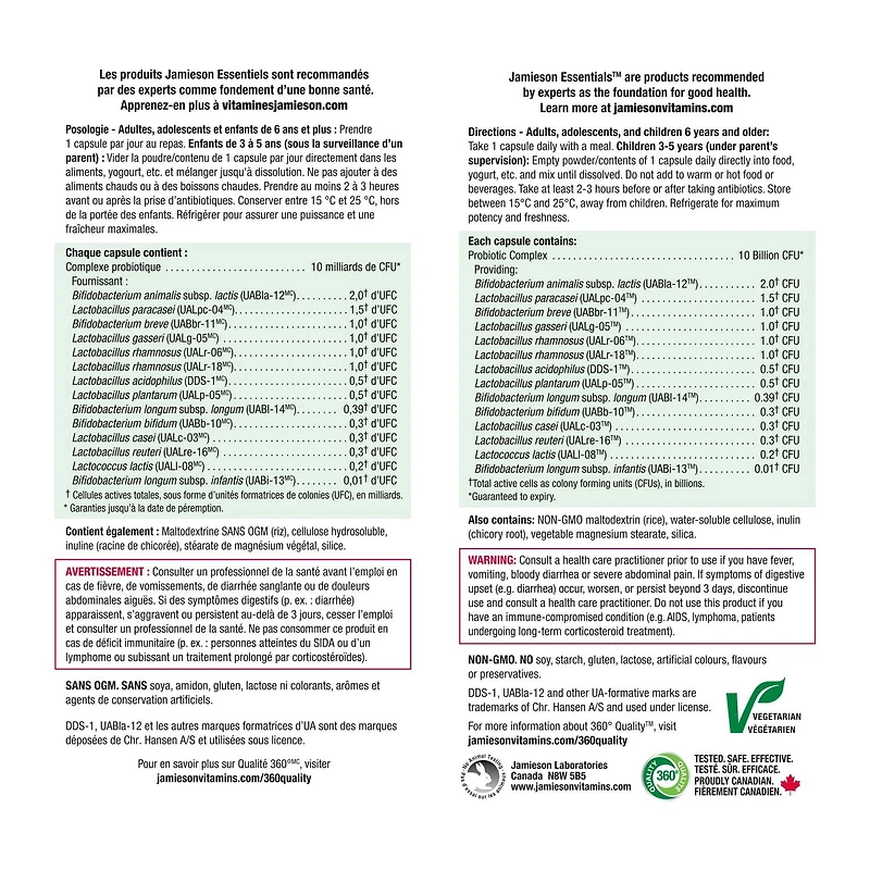 Jamieson Probiotic Capsules, 10 Billion CFU, Vegetarian, 60 Count