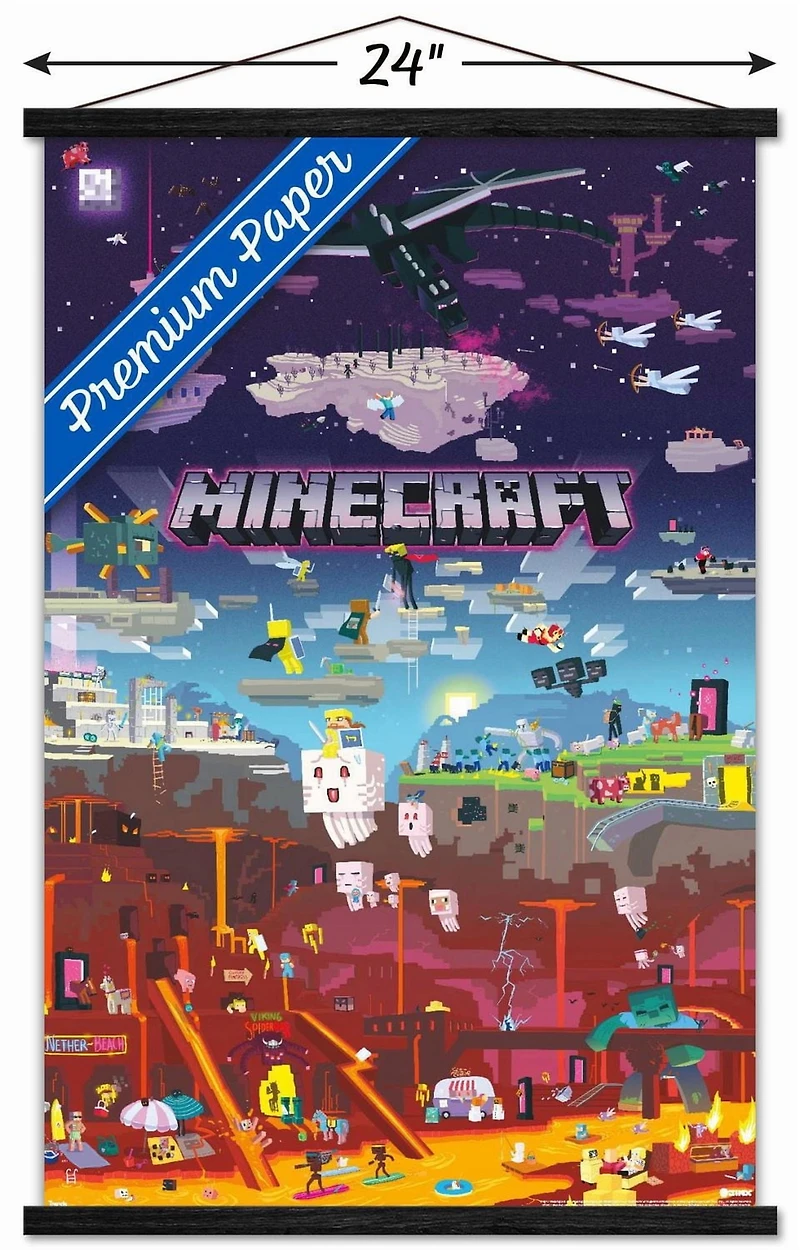 Minecraft – World Beyond 22.375" x 34" Wall Poster with Beechwood Magnetic Frame, by Trends International