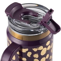 Thyme & Table 32oz Tumbler with Handle, Dual Straw Lid, Stainless Steel Double Wall Insulated, Purple Dot