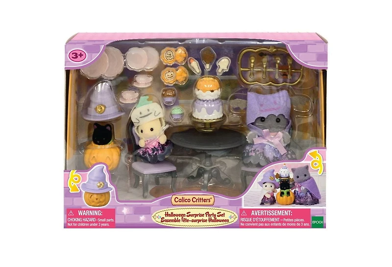 Calico Critters Ensemble de fête surprise d'Halloween, ensemble de jeu pour maison de poupée avec figurines et accessoires