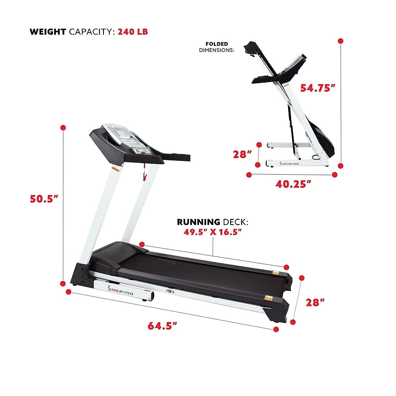 Tapis roulant intelligent avec inclinaison automatique SF-T7515 de Sunny Health & Fitness