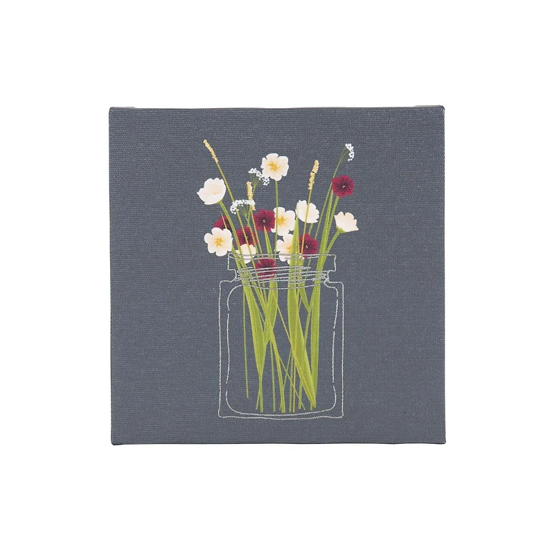 Vase of Flowers Embellished Canvas, 6in W x 6in H