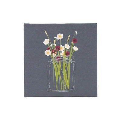Vase of Flowers Embellished Canvas, 6in W x 6in H