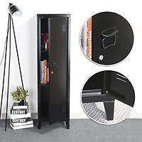 Homylin Home Storage Cabinet 3 Shelves 1 Door, Multipurpose Metal Locker Modern Large Space Cupboard - Black