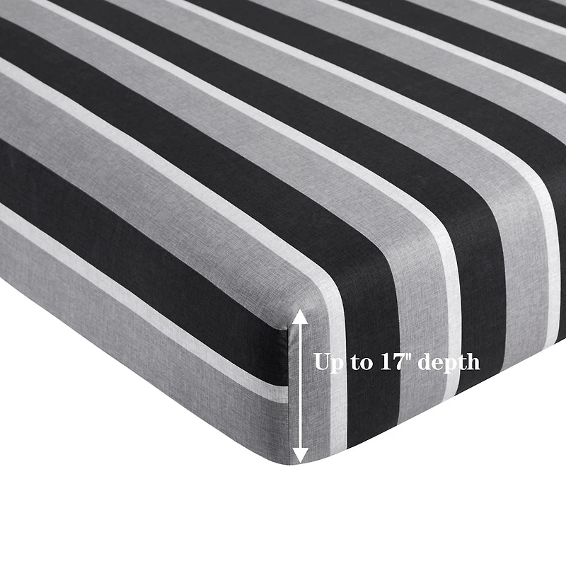 Marina Decoration Ultra Soft Silky Deep Pocket Rich Printed Bedding Rayon from Bamboo All Season Sheet Set with Pillowcases, Black Grey Stripes Pattern